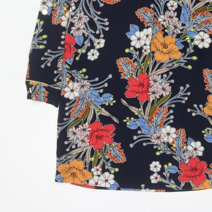 Next Women Blue Floral Shift Dress UK 10 Long Sleeve Pockets