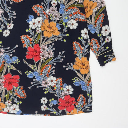 Next Women Blue Floral Shift Dress UK 10 Long Sleeve Pockets