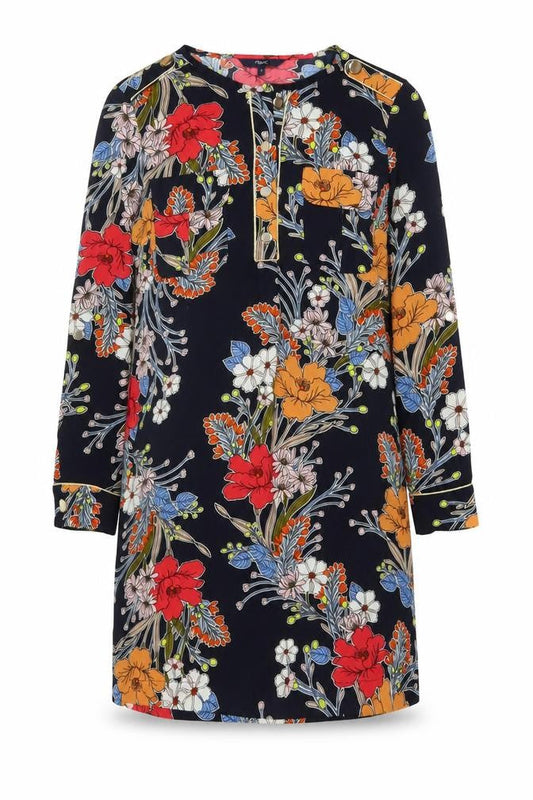 Next Women Blue Floral Shift Dress UK 10 Long Sleeve Pockets