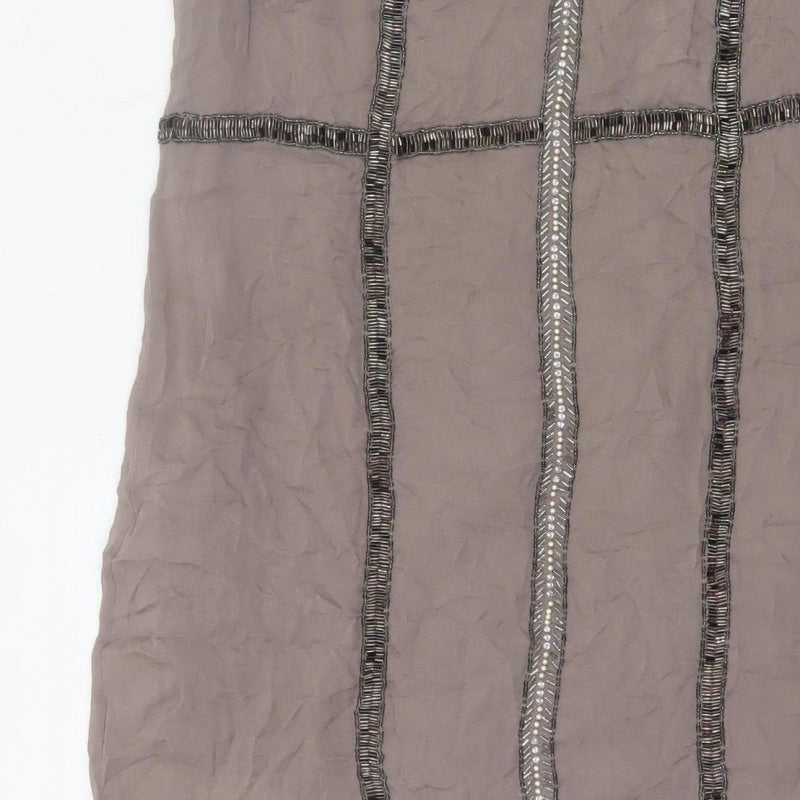 French Connection Women Grey UK 14 Beaded Silk Sheath Knee Dress