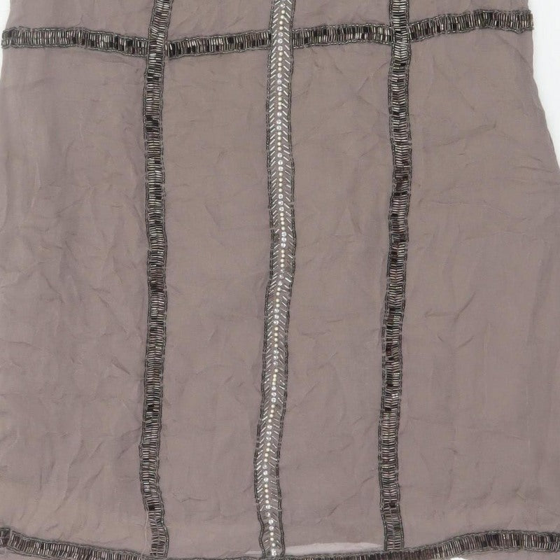 French Connection Women Grey UK 14 Beaded Silk Sheath Knee Dress