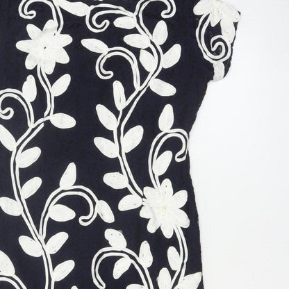 Roman Women Blue Floral Embroidered Bodycon Dress Size 16