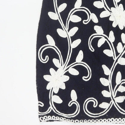 Roman Women Blue Floral Embroidered Bodycon Dress Size 16