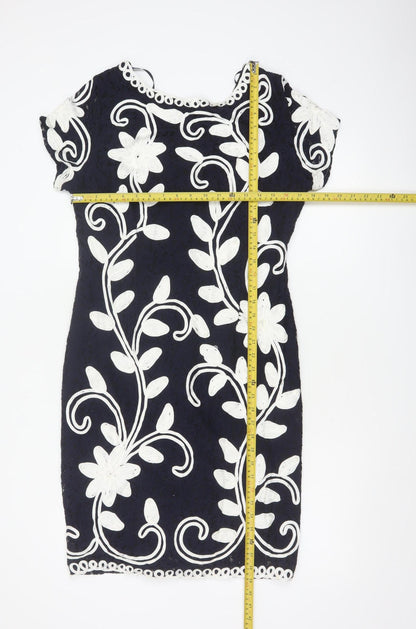Roman Women Blue Floral Embroidered Bodycon Dress Size 16