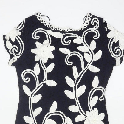 Roman Women Blue Floral Embroidered Bodycon Dress Size 16