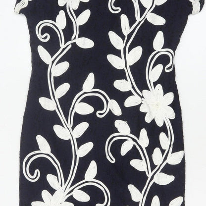 Roman Women Blue Floral Embroidered Bodycon Dress Size 16