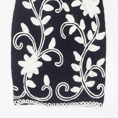 Roman Women Blue Floral Embroidered Bodycon Dress Size 16