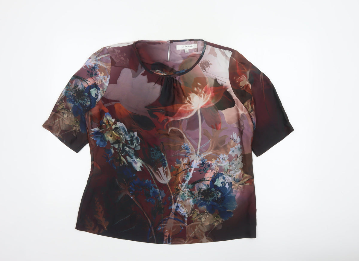 L.K.Bennett Women Multicoloured Floral Flutter Sleeve Blouse UK 16