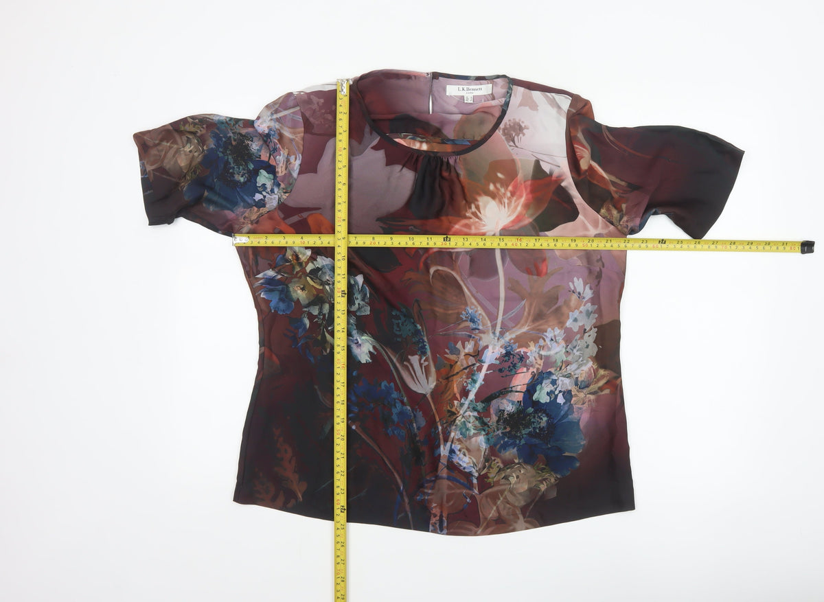L.K.Bennett Women Multicoloured Floral Flutter Sleeve Blouse UK 16