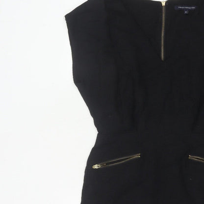 French Connection Women Black UK 12 Pencil Dress Gold Zip Pockets