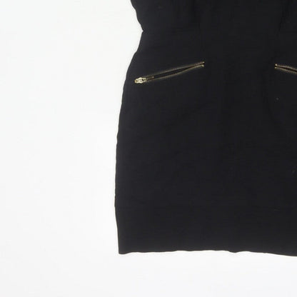 French Connection Women Black UK 12 Pencil Dress Gold Zip Pockets
