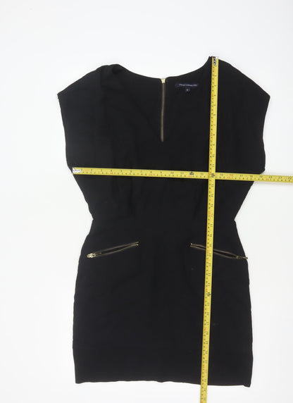 French Connection Women Black UK 12 Pencil Dress Gold Zip Pockets