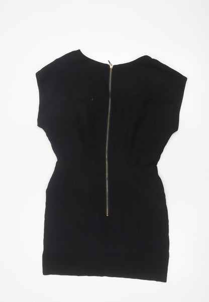 French Connection Women Black UK 12 Pencil Dress Gold Zip Pockets
