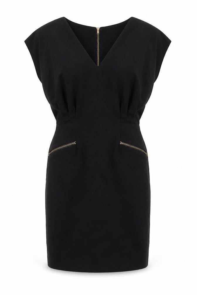 French Connection Women Black UK 12 Pencil Dress Gold Zip Pockets