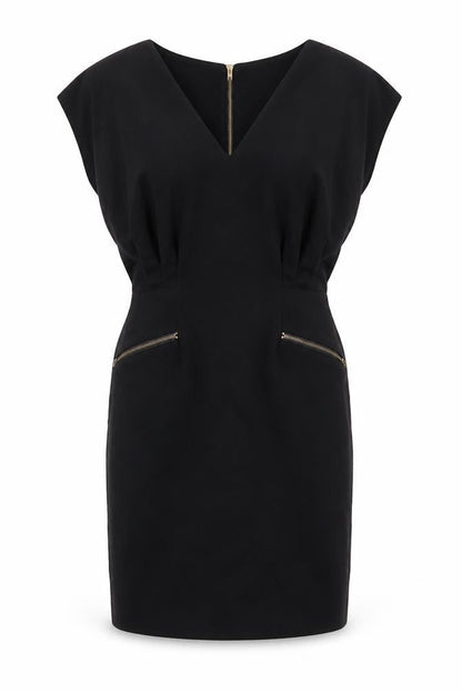 French Connection Women Black UK 12 Pencil Dress Gold Zip Pockets