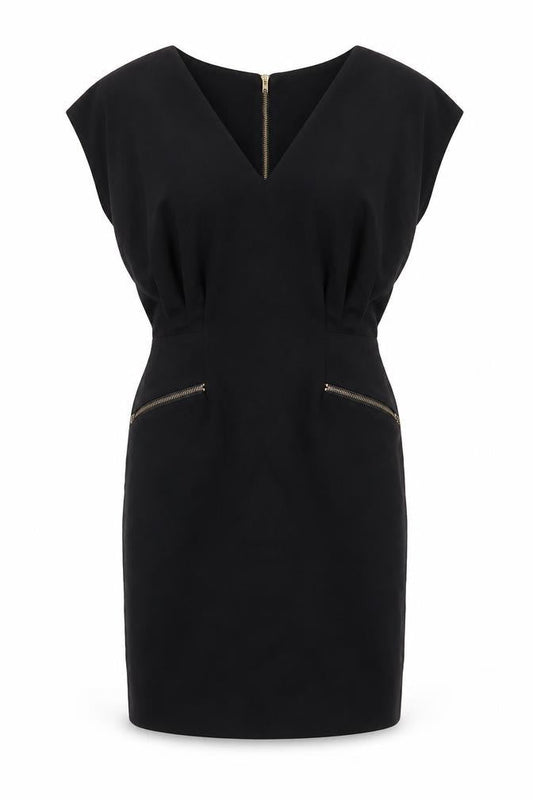 French Connection Women Black UK 12 Pencil Dress Gold Zip Pockets