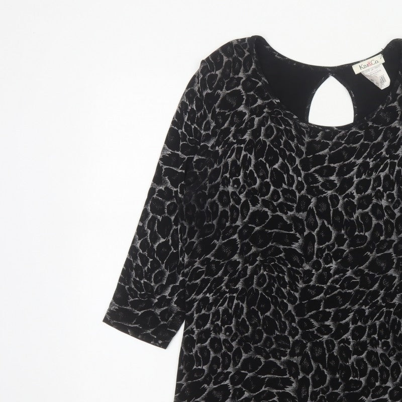 Kim&Co. Women Black Floral Velvet 3/4 Sleeve Keyhole Blouse M
