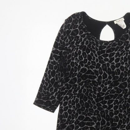 Kim&Co. Women Black Floral Velvet 3/4 Sleeve Keyhole Blouse M