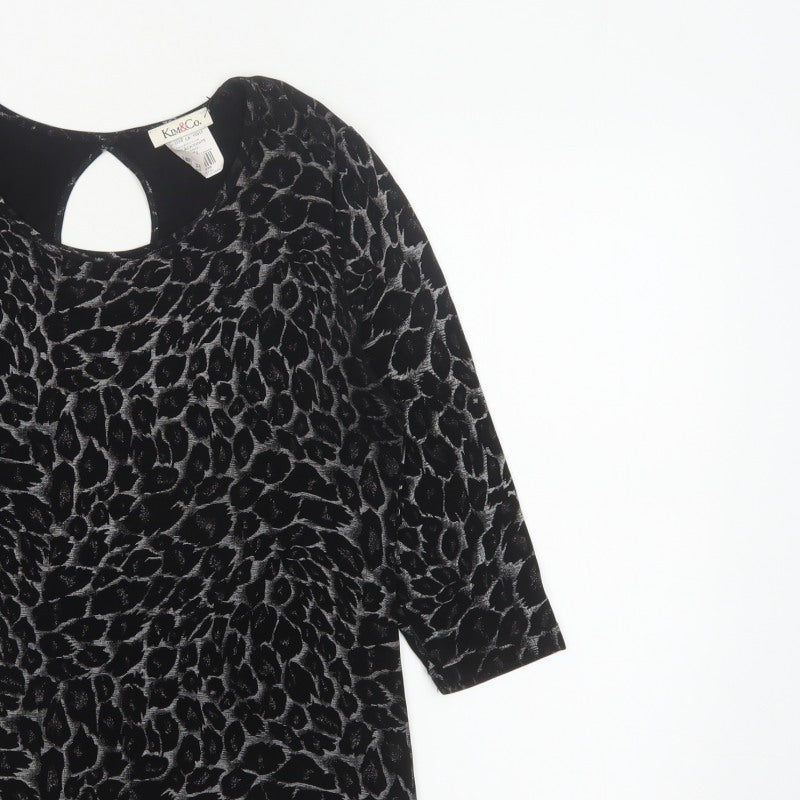 Kim&Co. Women Black Floral Velvet 3/4 Sleeve Keyhole Blouse M