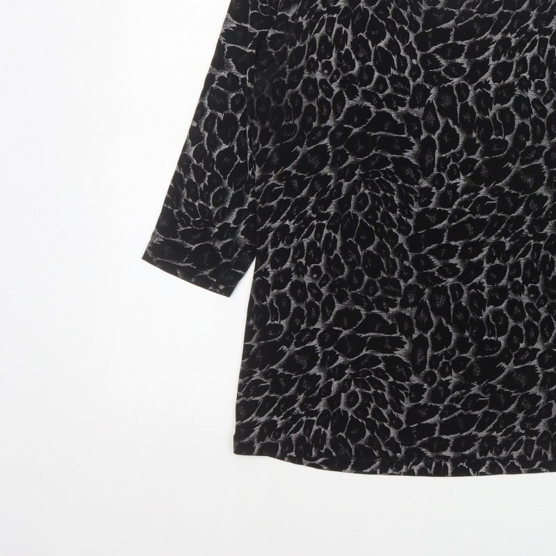 Kim&Co. Women Black Floral Velvet 3/4 Sleeve Keyhole Blouse M
