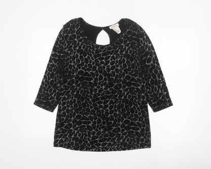Kim&Co. Women Black Floral Velvet 3/4 Sleeve Keyhole Blouse M