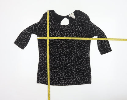 Kim&Co. Women Black Floral Velvet 3/4 Sleeve Keyhole Blouse M