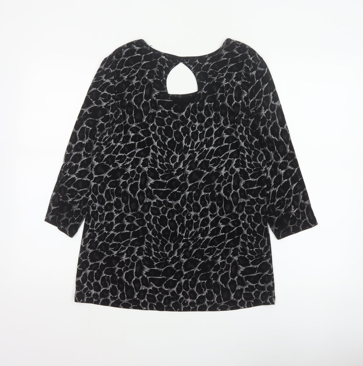 Kim&Co. Women Black Floral Velvet 3/4 Sleeve Keyhole Blouse M