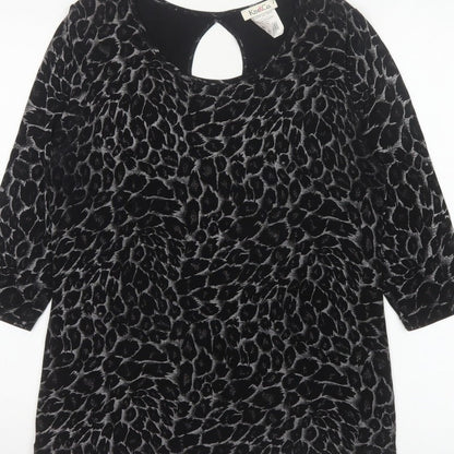 Kim&Co. Women Black Floral Velvet 3/4 Sleeve Keyhole Blouse M