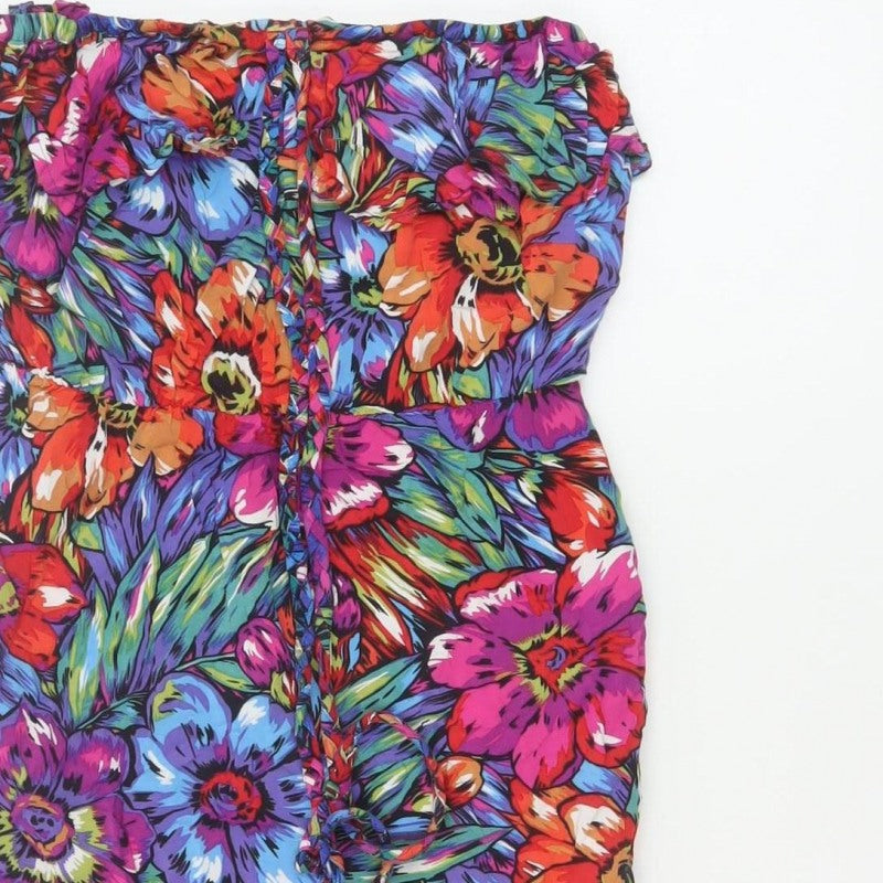 Warehouse Women Multicoloured UK 8 Floral Off Shoulder Bodycon Dress