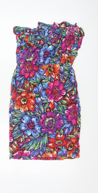 Warehouse Women Multicoloured UK 8 Floral Off Shoulder Bodycon Dress