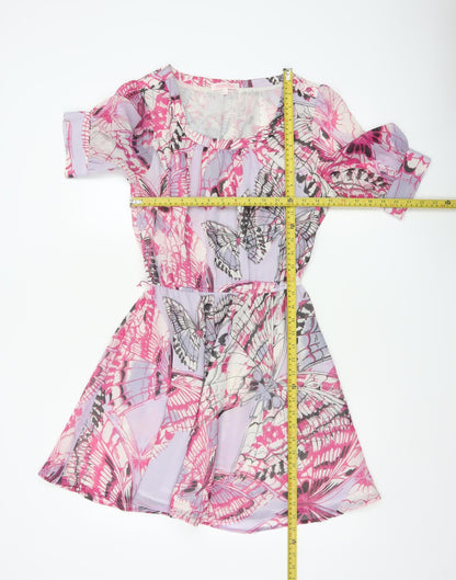 Butterfly by Matthew Williamson Women's Pink Butterfly Fit Flare Dress UK 10