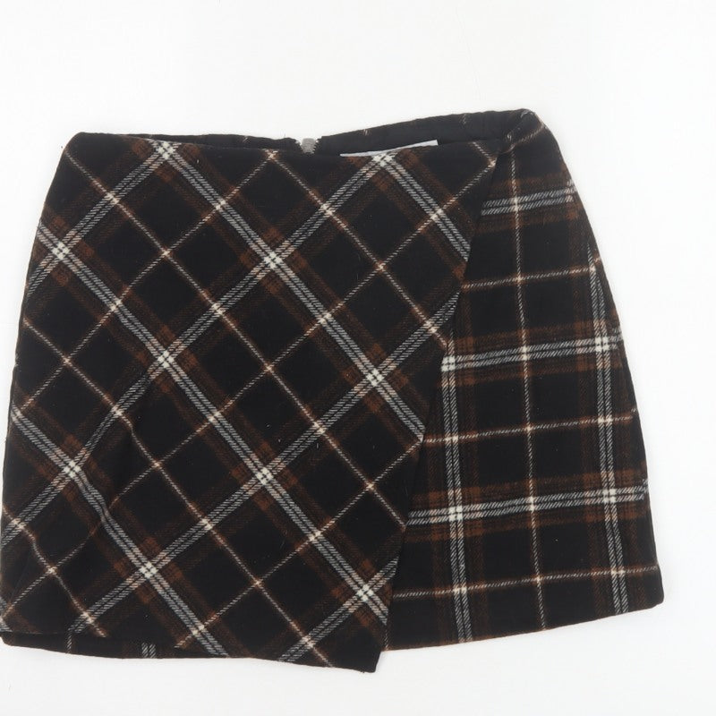 Hollister Women Multicoloured S High Rise Plaid Wrap Mini Skirt