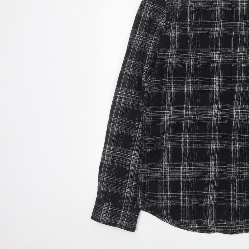 H&M Men’s Black White Check Regular Fit Cotton Button-Up Shirt Size S