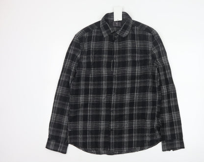 H&M Men’s Black White Check Regular Fit Cotton Button-Up Shirt Size S