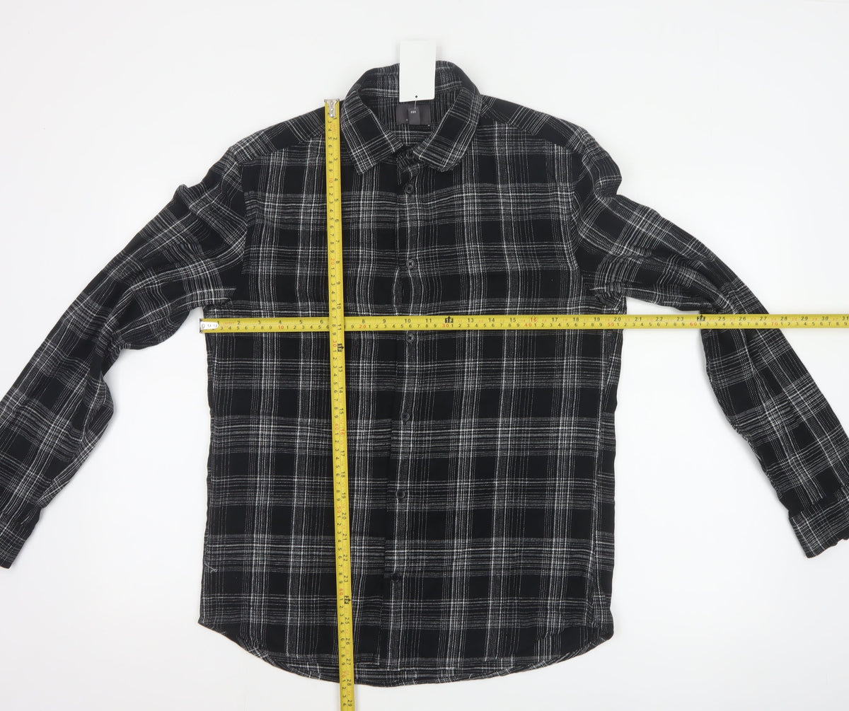H&M Men’s Black White Check Regular Fit Cotton Button-Up Shirt Size S