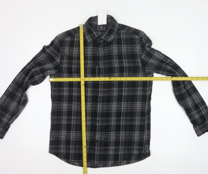 H&M Men’s Black White Check Regular Fit Cotton Button-Up Shirt Size S