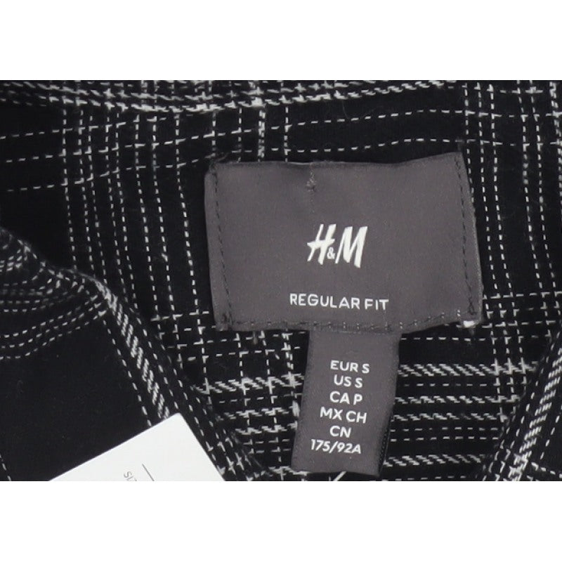 H&M Men’s Black White Check Regular Fit Cotton Button-Up Shirt Size S