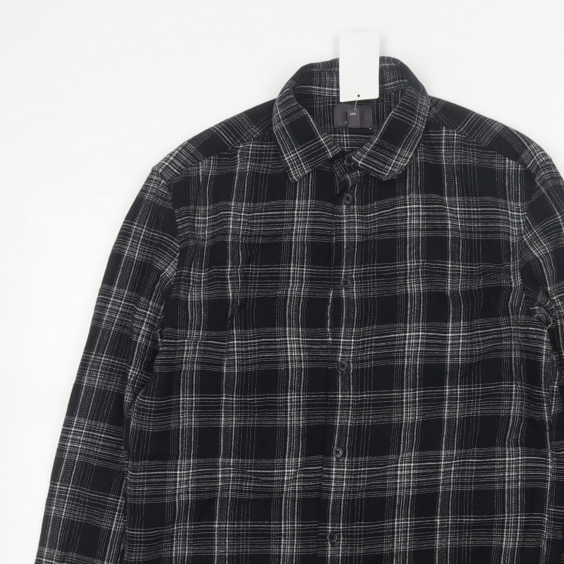 H&M Men’s Black White Check Regular Fit Cotton Button-Up Shirt Size S