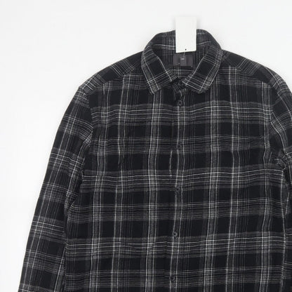 H&M Men’s Black White Check Regular Fit Cotton Button-Up Shirt Size S