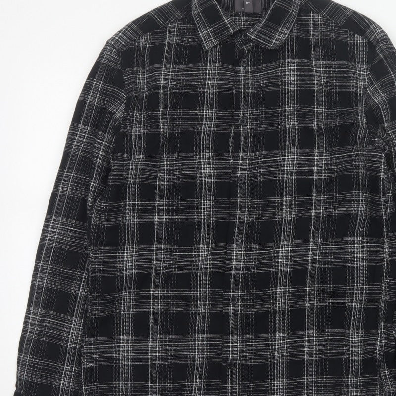 H&M Men’s Black White Check Regular Fit Cotton Button-Up Shirt Size S