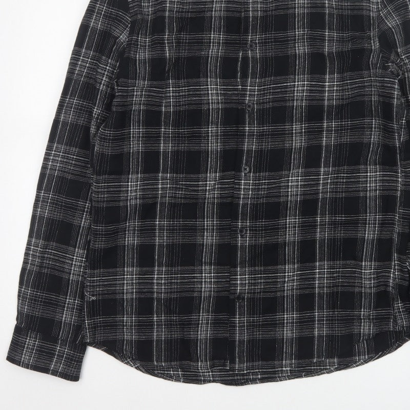 H&M Men’s Black White Check Regular Fit Cotton Button-Up Shirt Size S