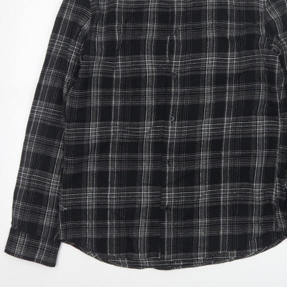 H&M Men’s Black White Check Regular Fit Cotton Button-Up Shirt Size S