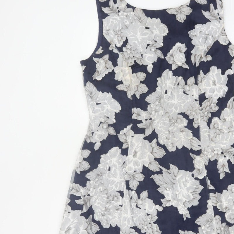 Phase Eight Women Blue Floral A-Line Sleeveless Dress UK 12