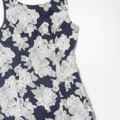 Phase Eight Women Blue Floral A-Line Sleeveless Dress UK 12