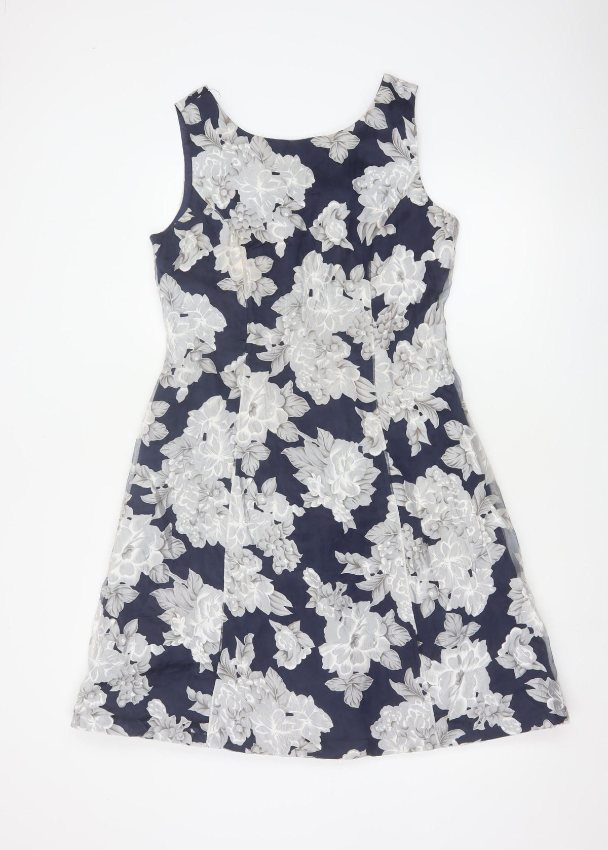 Phase Eight Women Blue Floral A-Line Sleeveless Dress UK 12