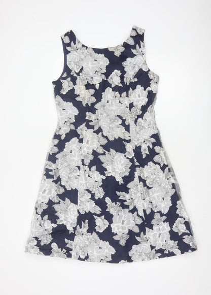 Phase Eight Women Blue Floral A-Line Sleeveless Dress UK 12
