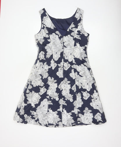 Phase Eight Women Blue Floral A-Line Sleeveless Dress UK 12
