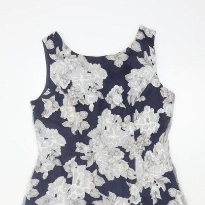 Phase Eight Women Blue Floral A-Line Sleeveless Dress UK 12