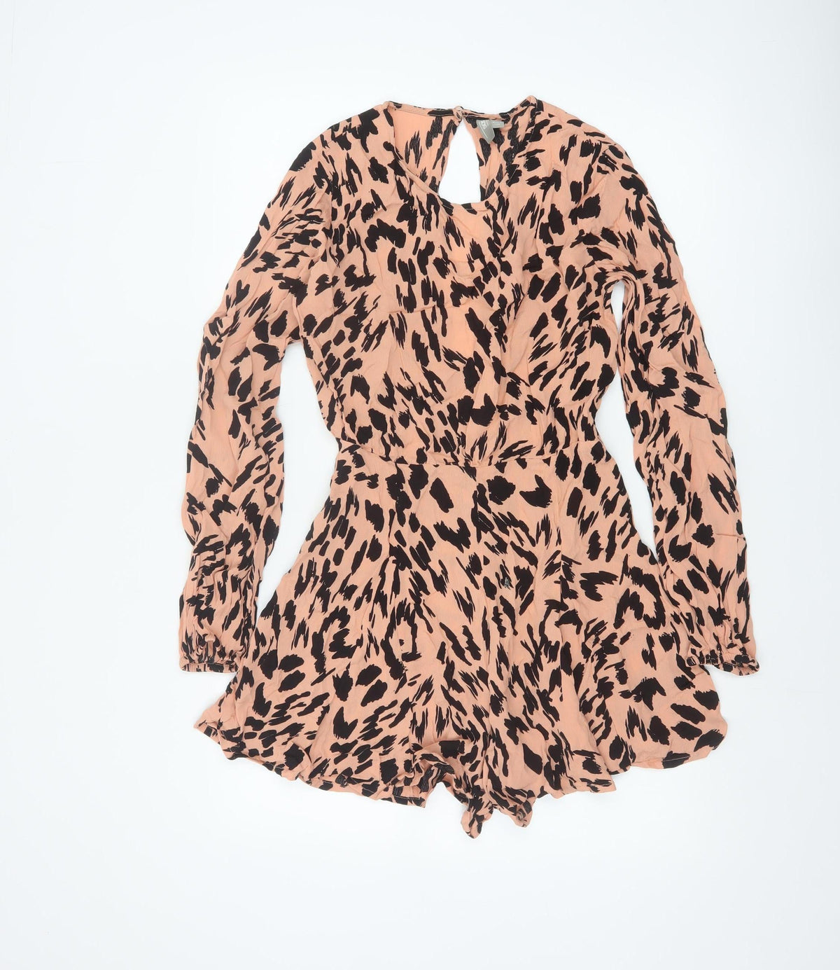 ASOS Women Pink Animal Print Long Sleeve Ruffle Playsuit UK 10