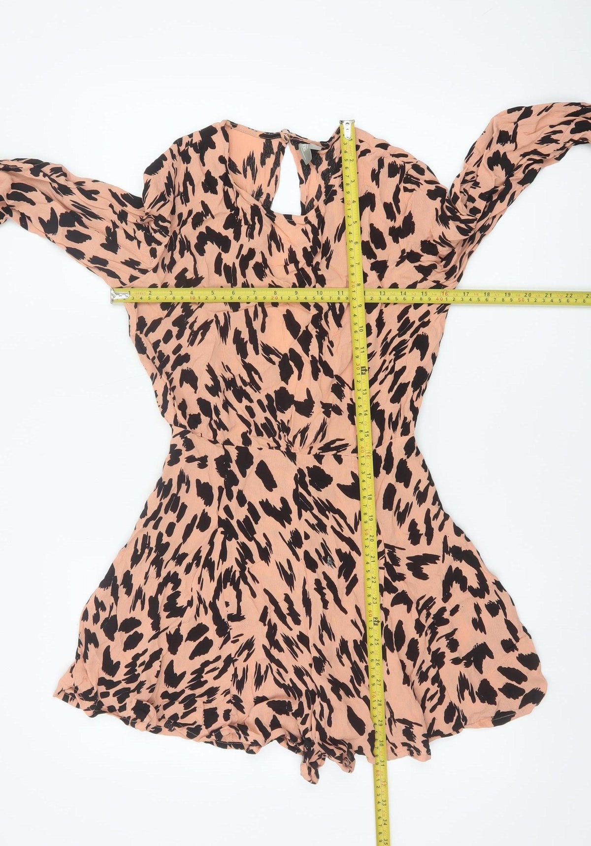 ASOS Women Pink Animal Print Long Sleeve Ruffle Playsuit UK 10